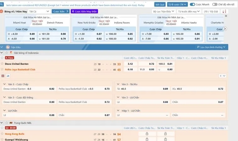 Bảng kèo cá cược bóng rổ U888